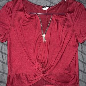 Elegant Red Twist Front Top